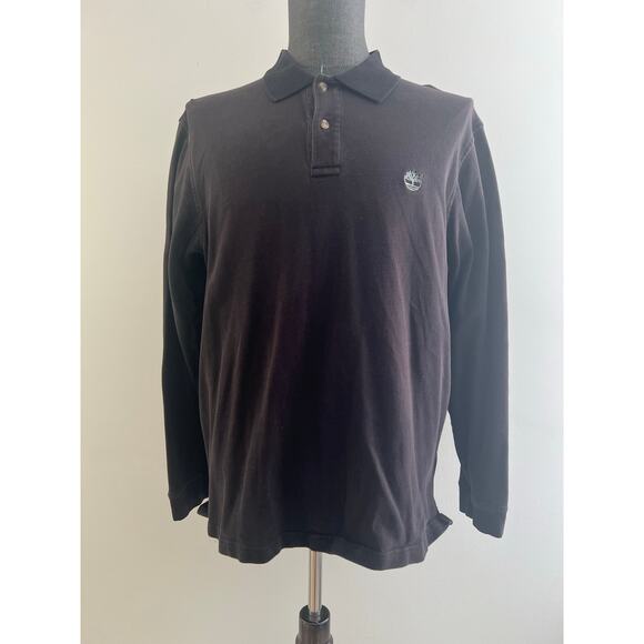 Vintage Timberland Cotton Long Sleeve Polo Sweatshirt Black White Logo Large SG - Picture 1 of 8